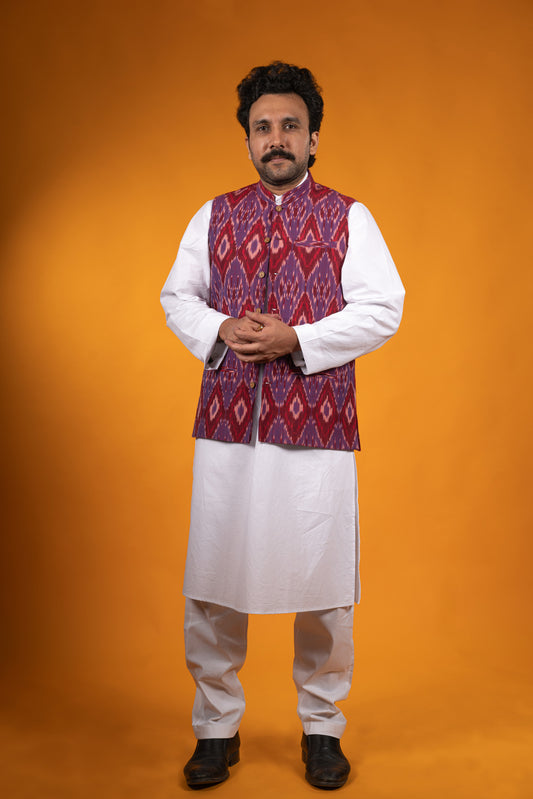 Pink and Red Ikat Nehru Jacket