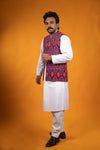 Pink and Red Ikat Nehru Jacket