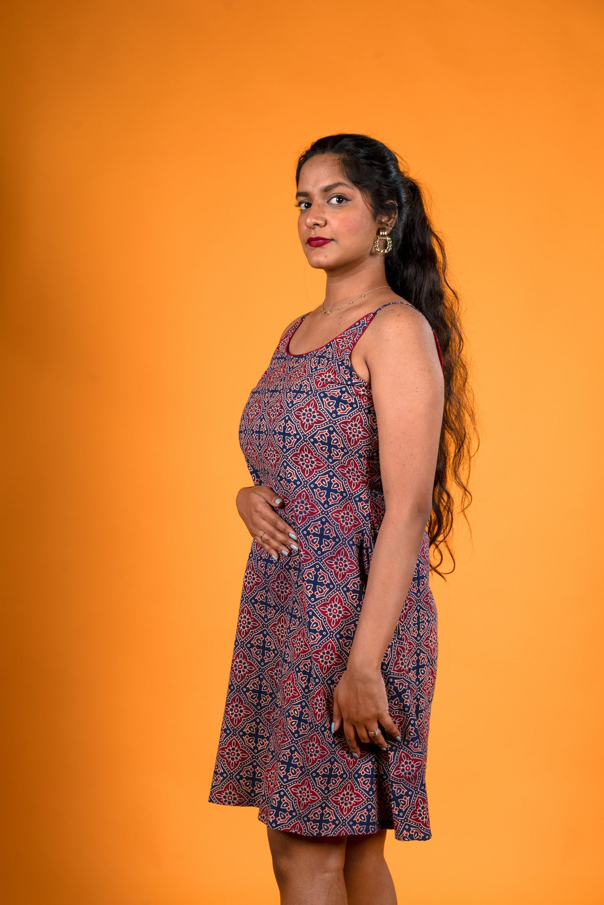 Purple Ajrak Print dress - Mallika