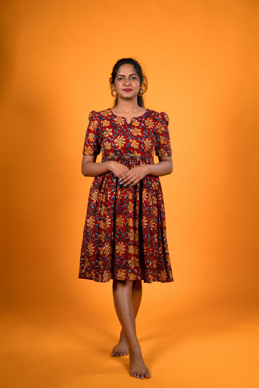 Red Kalamkari Dress - Padmini