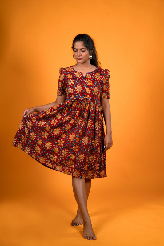 Red Kalamkari Dress - Padmini