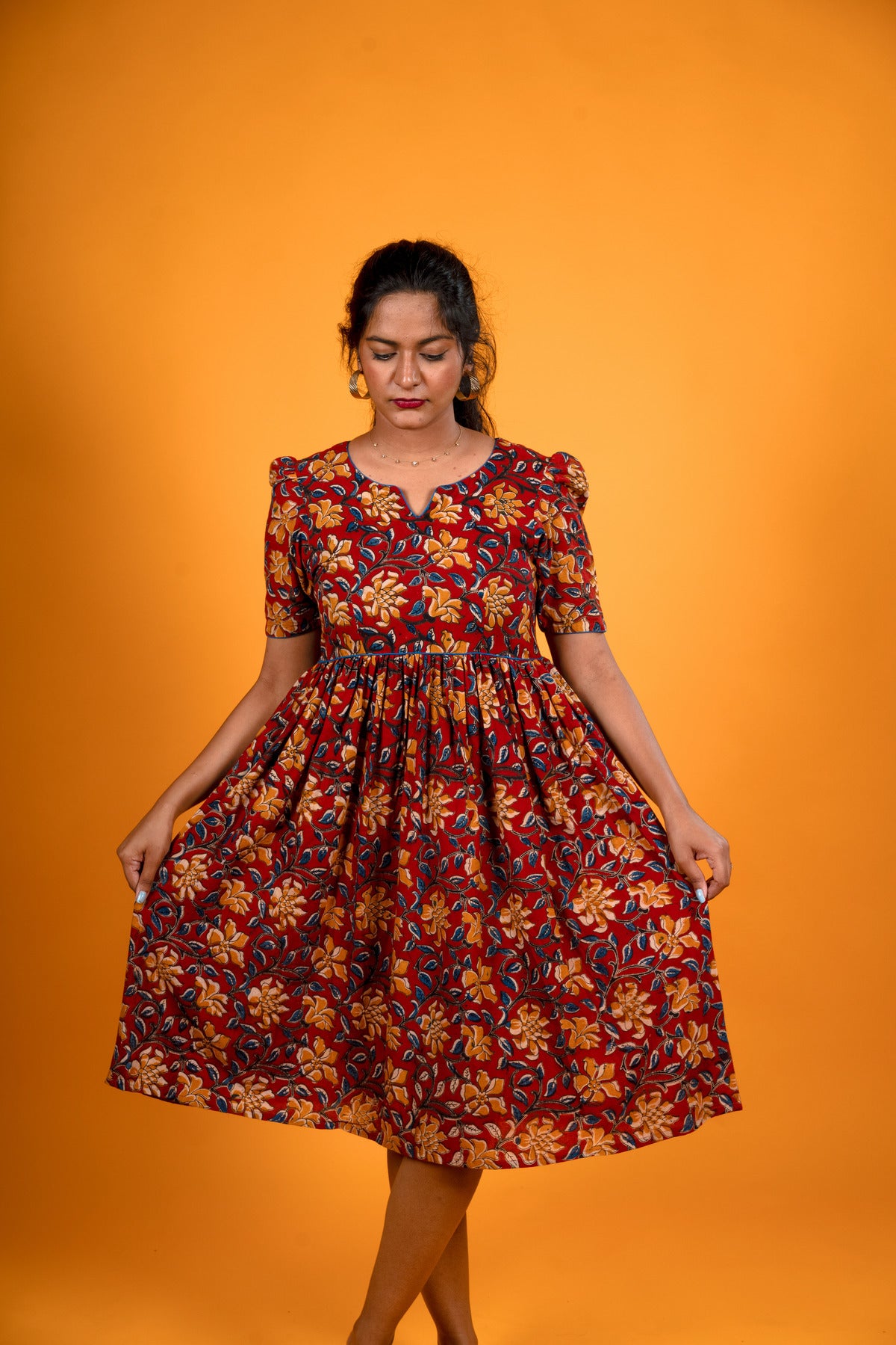 Red Kalamkari Dress - Padmini