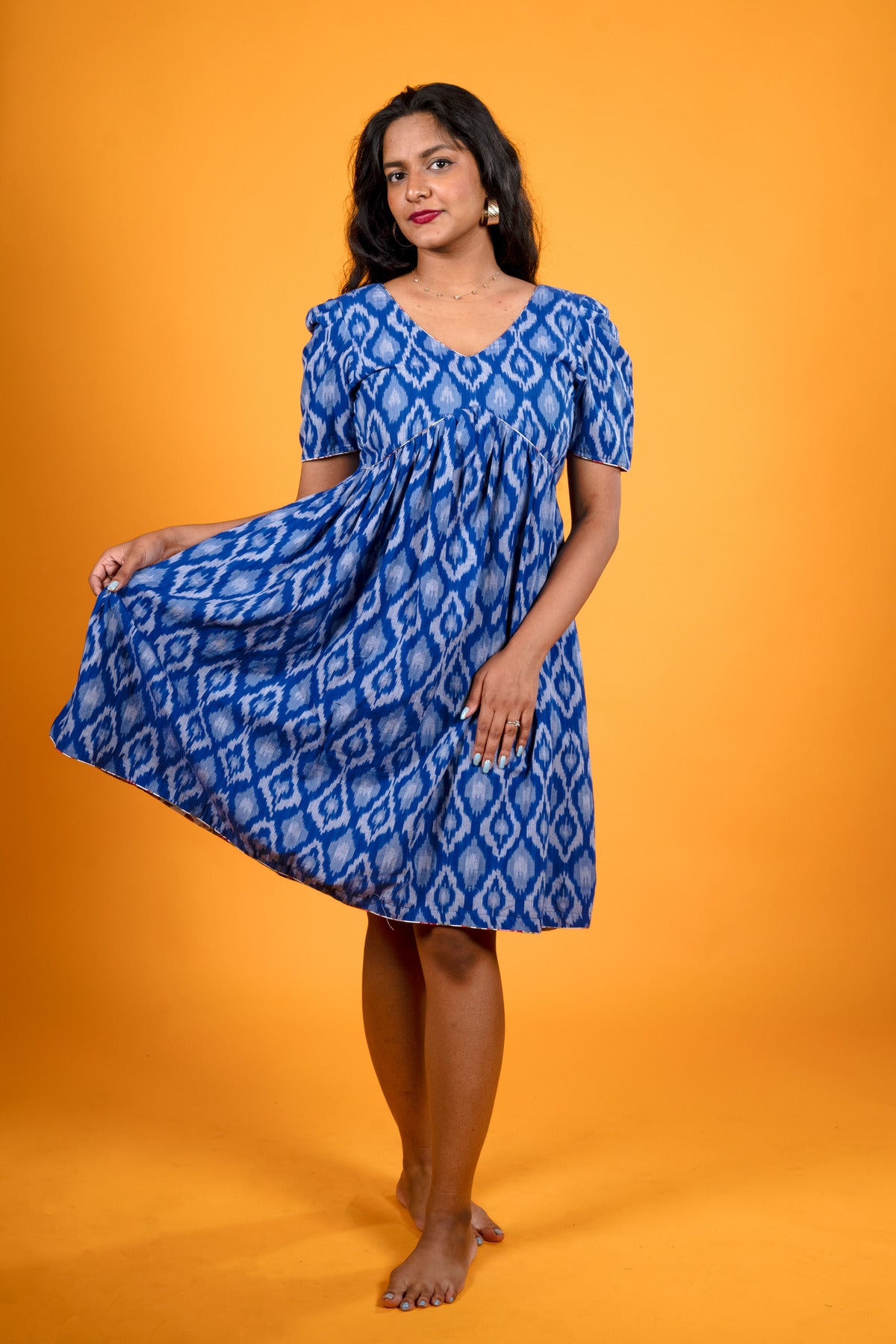 Ikat Blue Dress - Meera