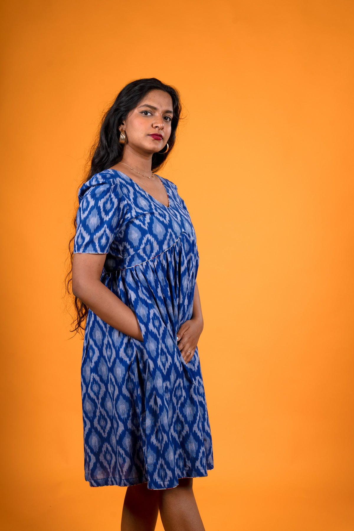 Ikat Blue Dress - Meera