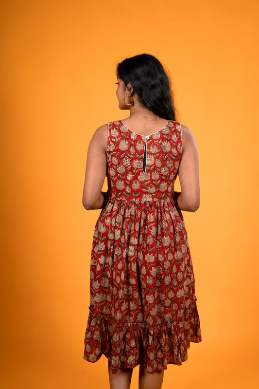 Rustic Red Bagru Print Dress - Neeraja