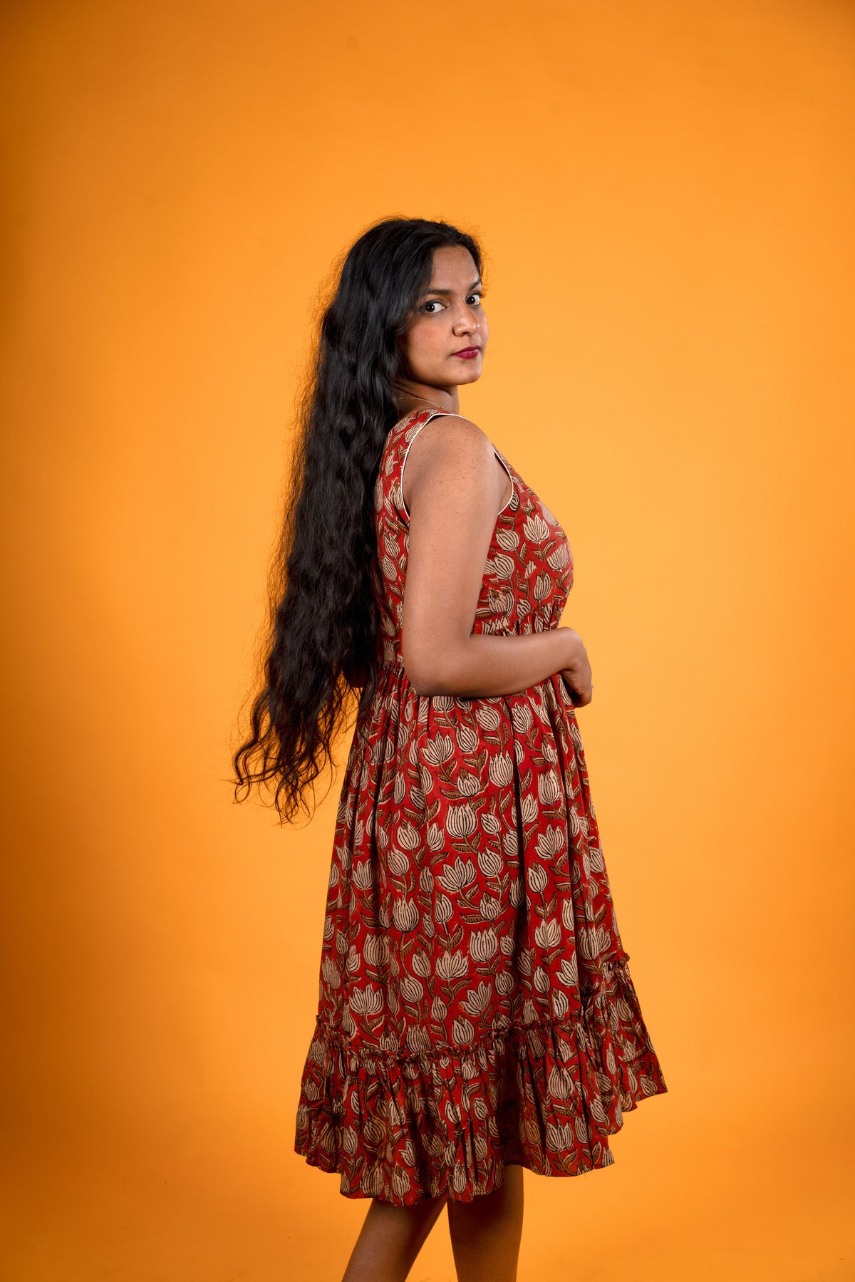 Rustic Red Bagru Print Dress - Neeraja