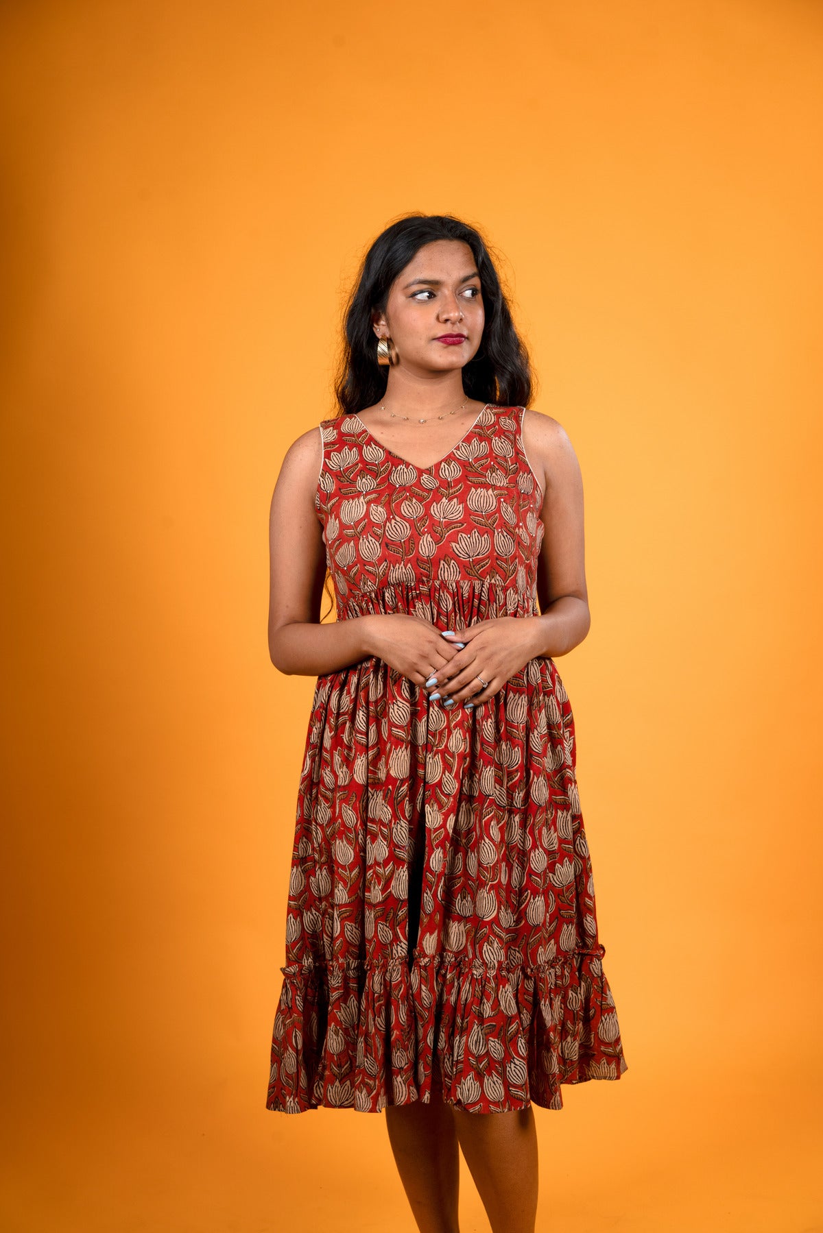 Rustic Red Bagru Print Dress - Neeraja