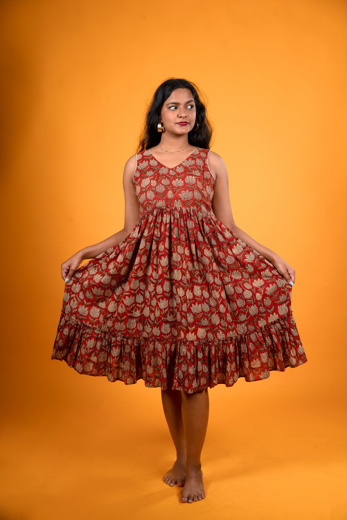 Rustic Red Bagru Print Dress - Neeraja