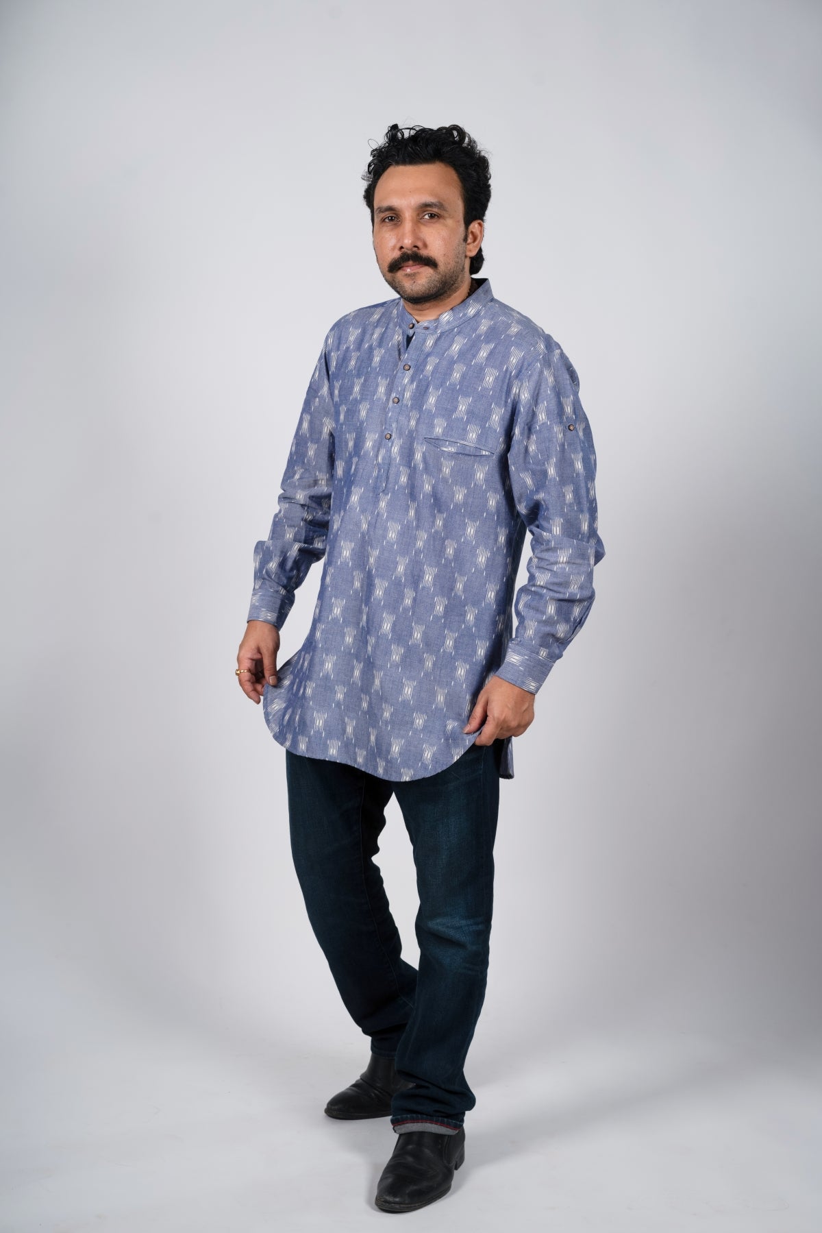 French Blue Ikat Short Kurta