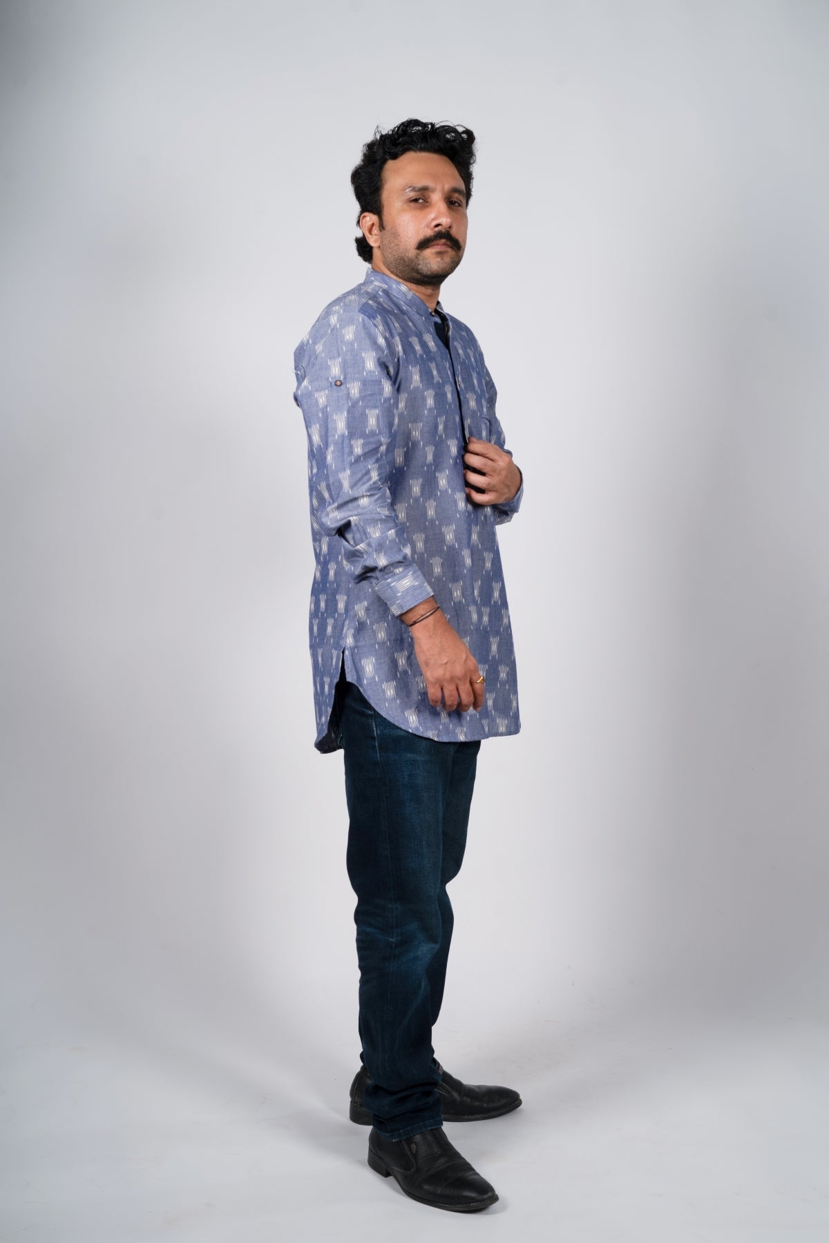French Blue Ikat Short Kurta