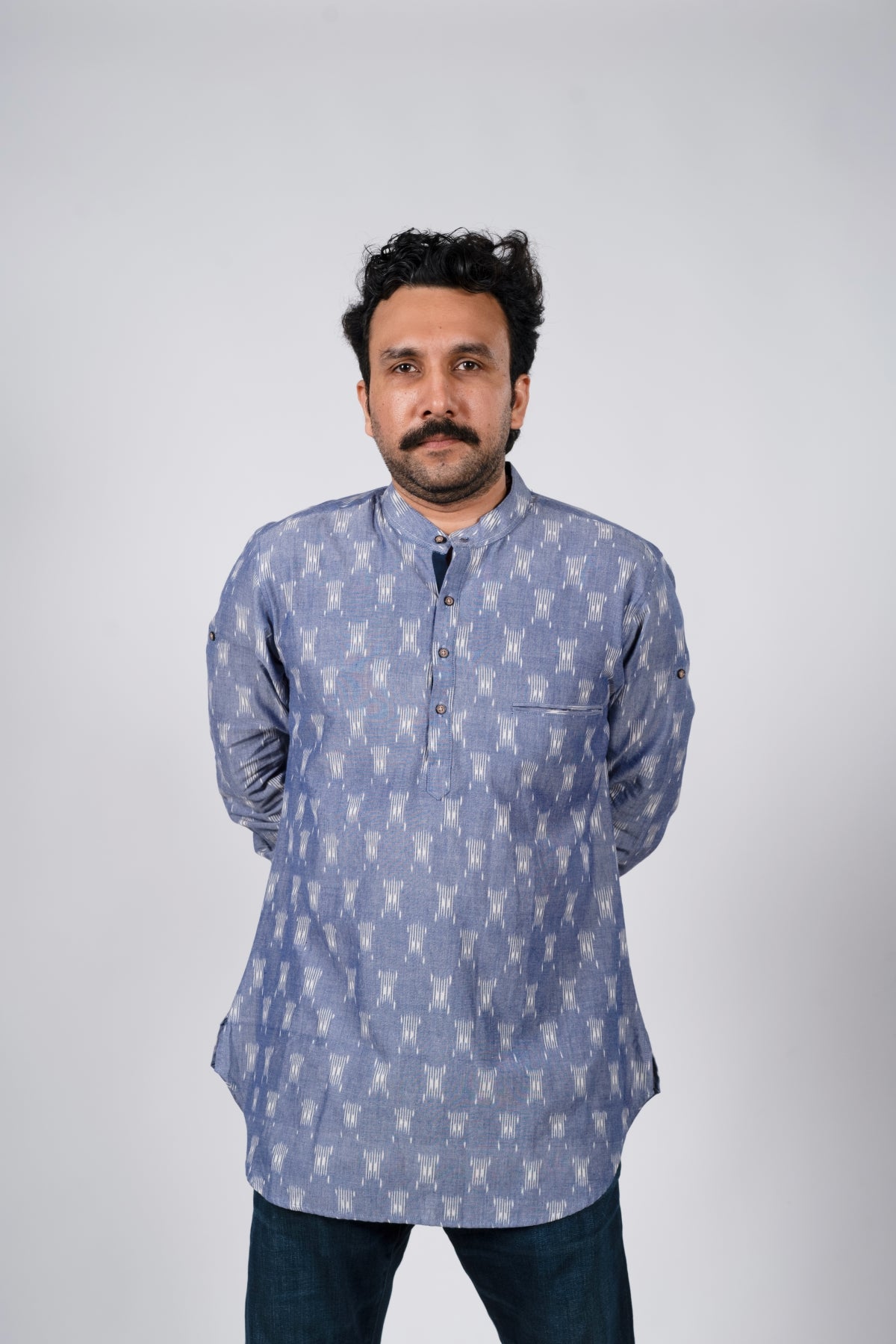 French Blue Ikat Short Kurta