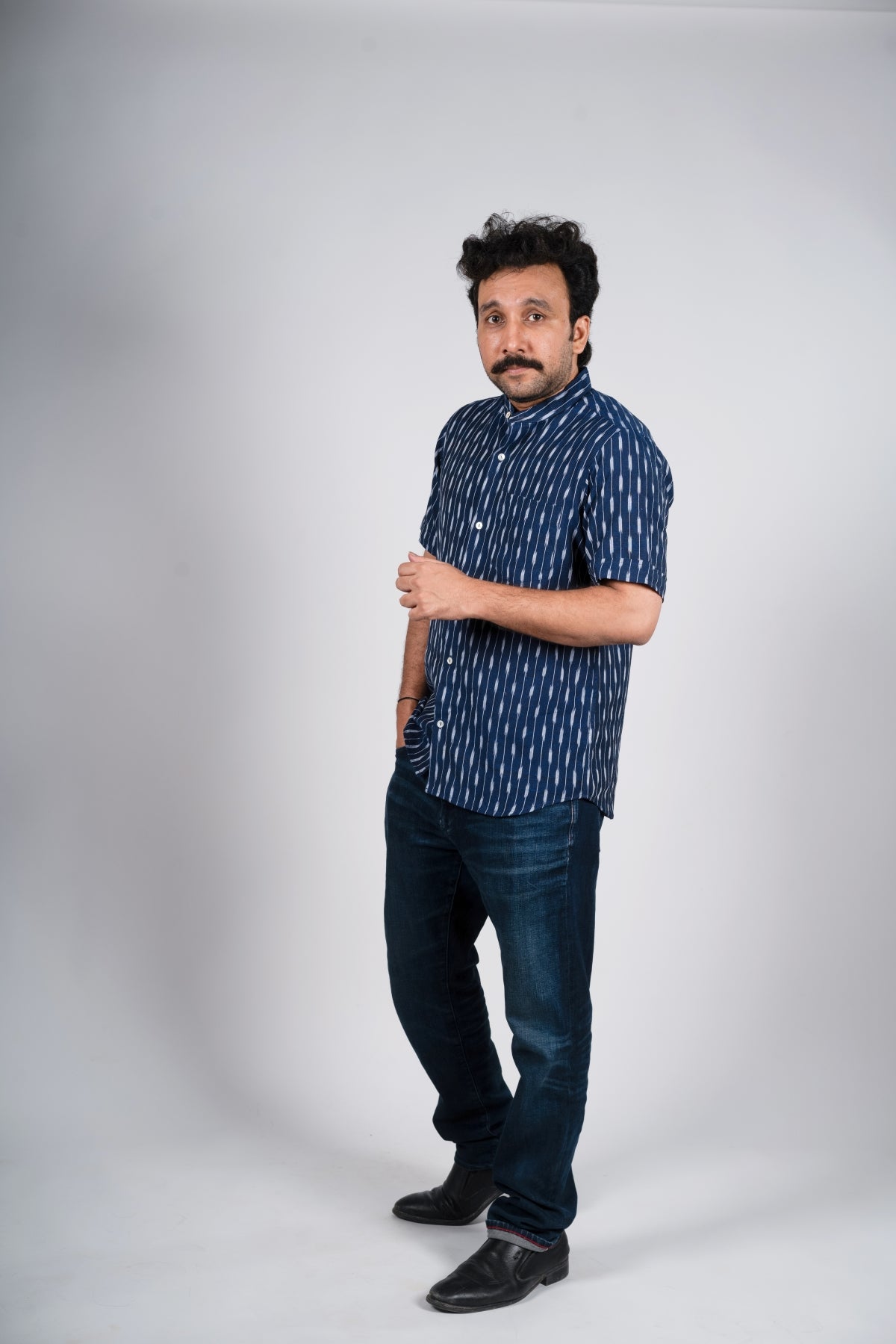 Navy Blue Ikat Short Kurta