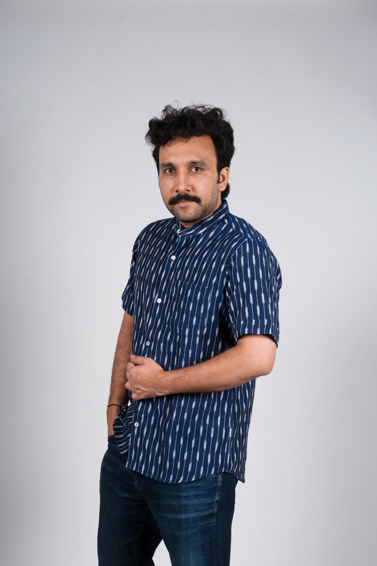 Navy Blue Ikat Short Kurta