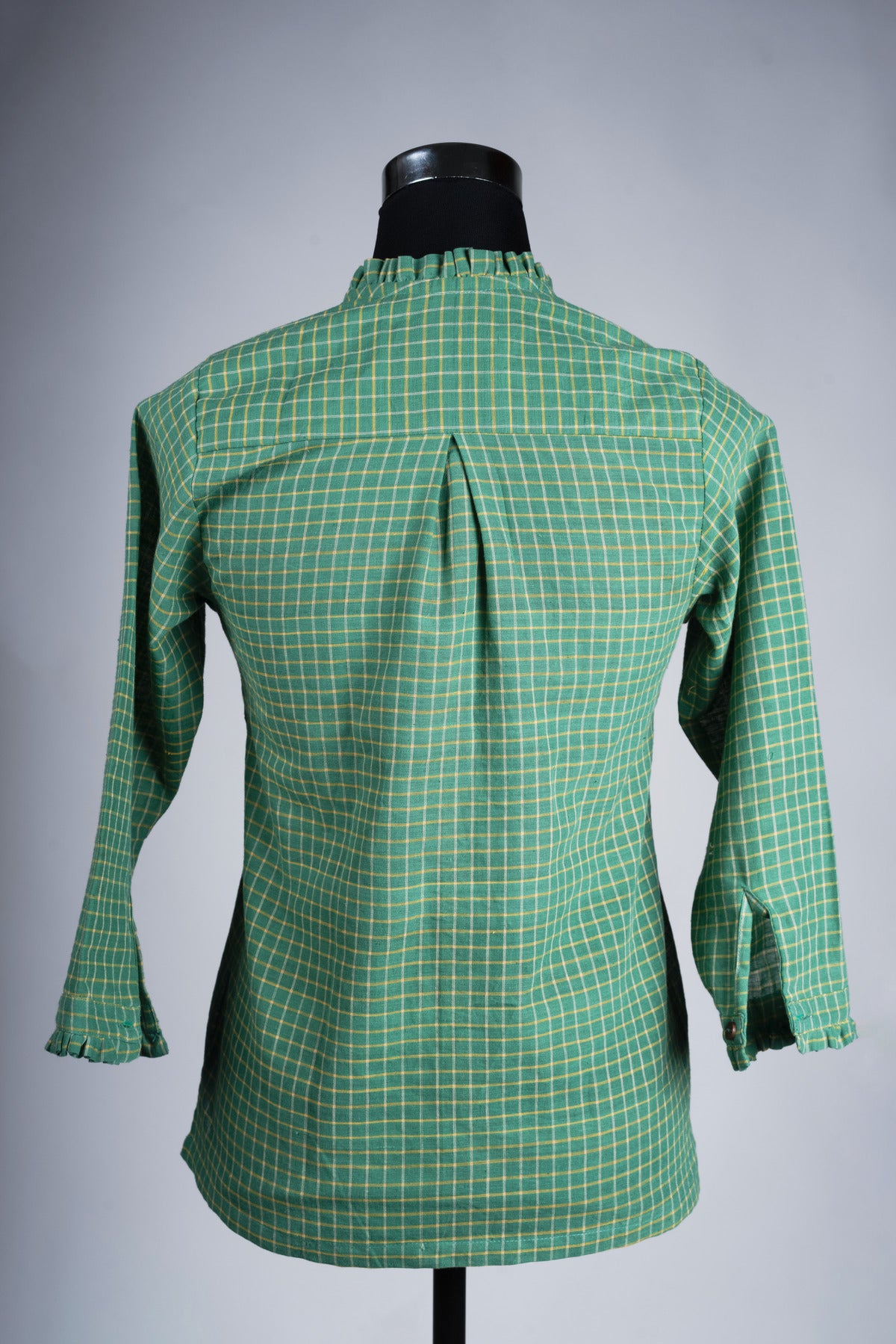 Khadi Olive Green  Shirt - Checks & Ruffles collor