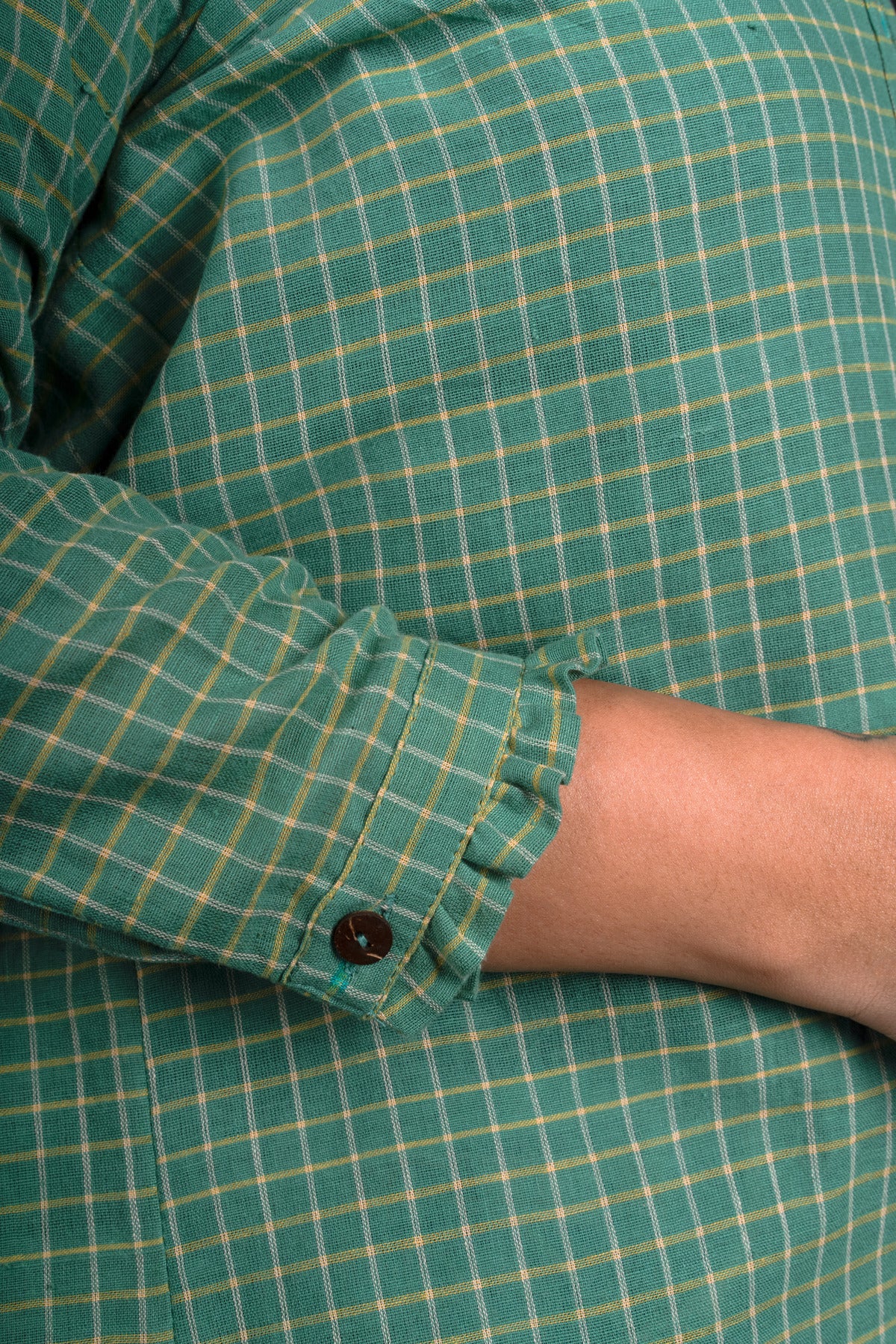 Khadi Olive Green  Shirt - Checks & Ruffles collor