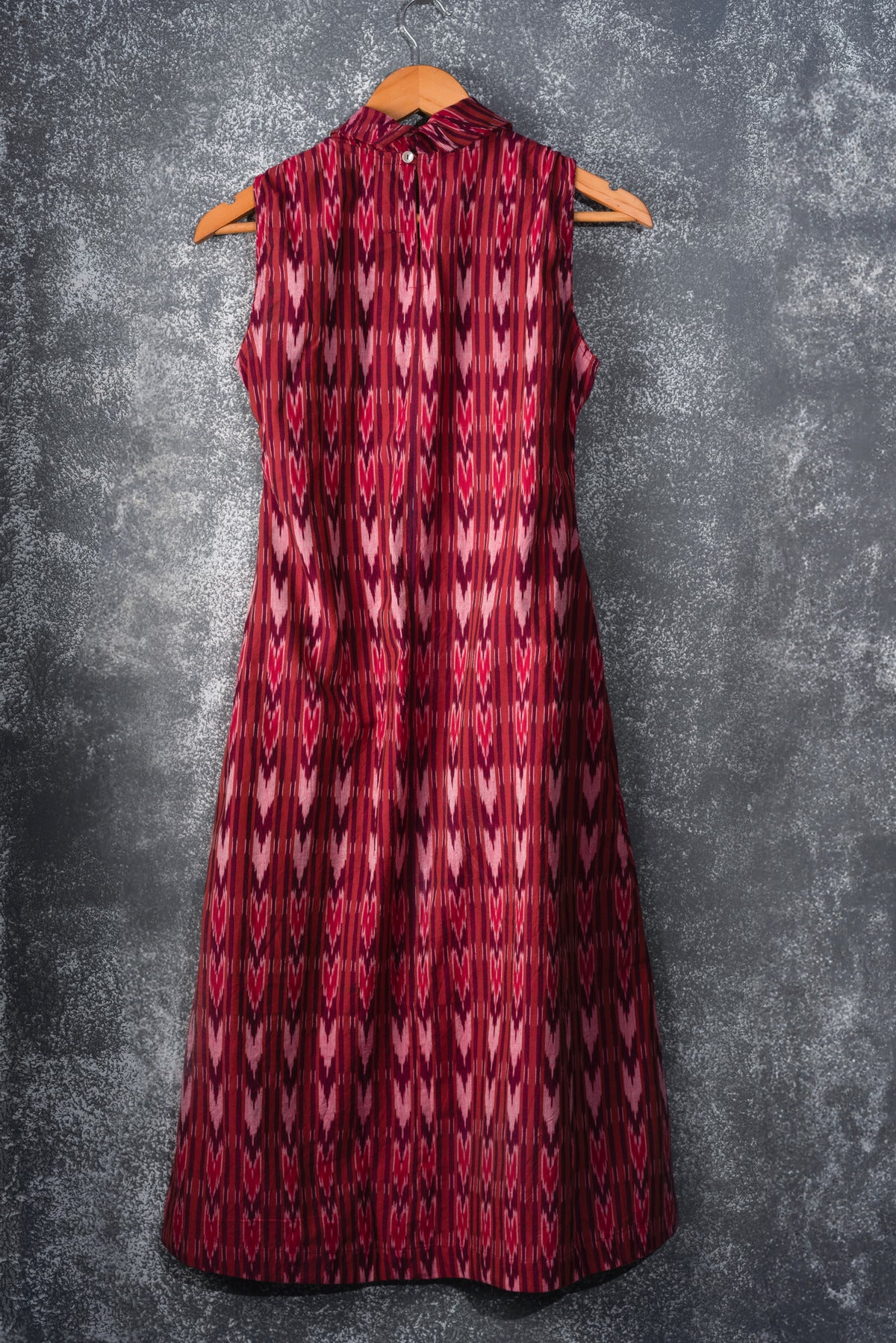 Wine Red Ikat Dress - Turtle neck