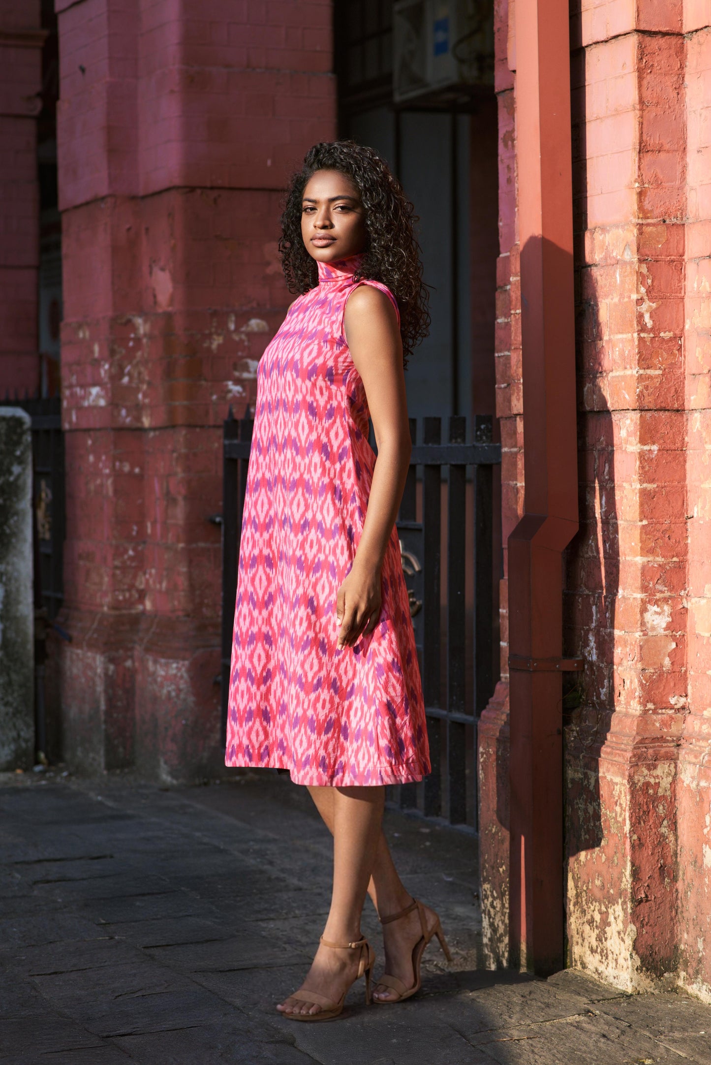 Ikat Pink dress - Turtle neck