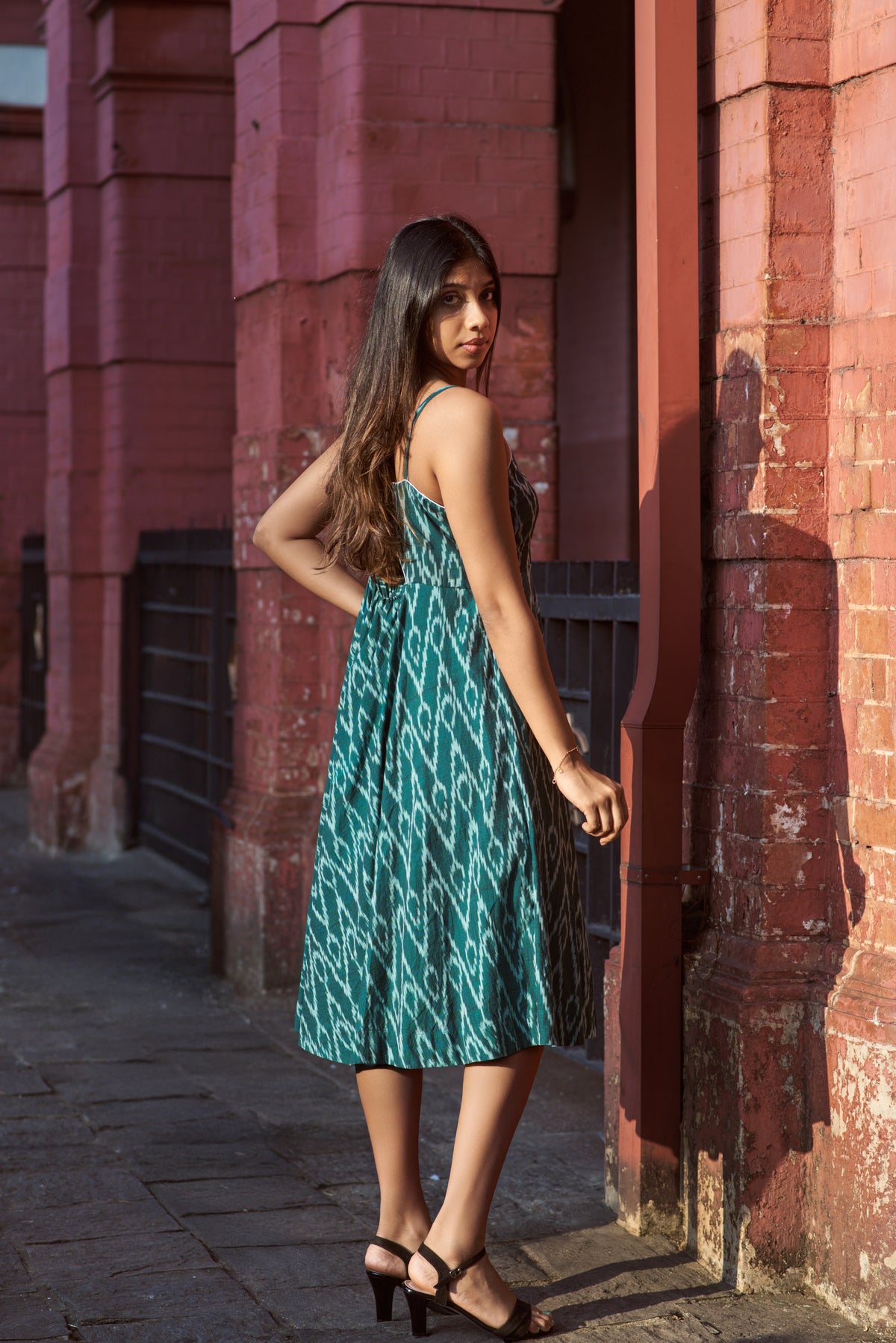 Bottle Green Ikat Cotton Dress – Damini