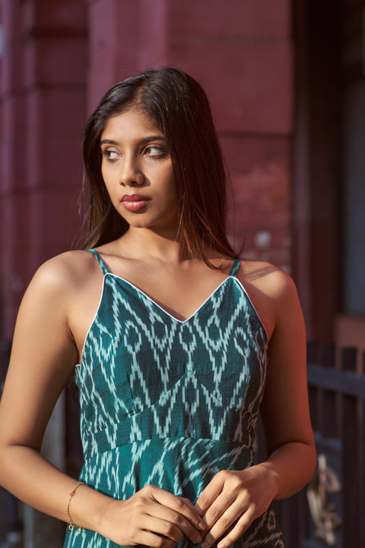 Ikat Blue Dress - Damini