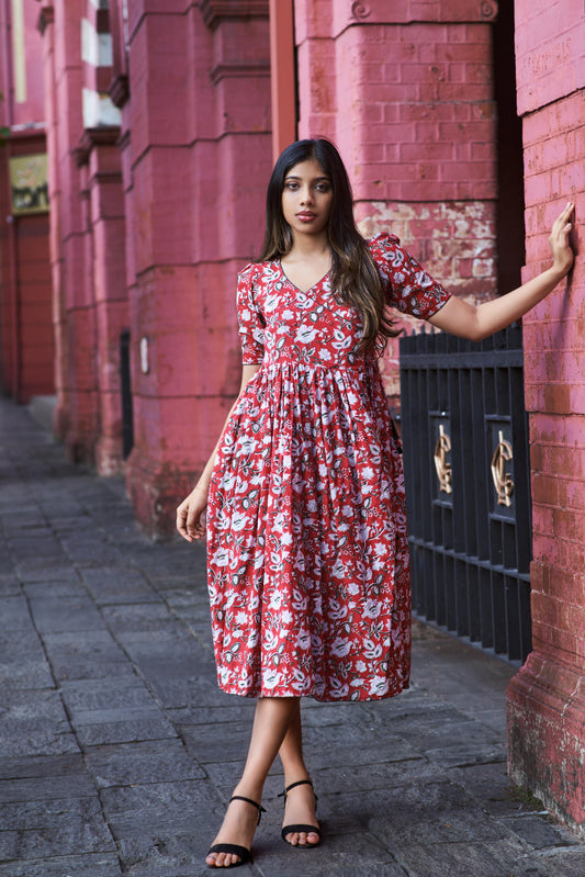 Cherry Pink Bagru print Kurti - Mohini