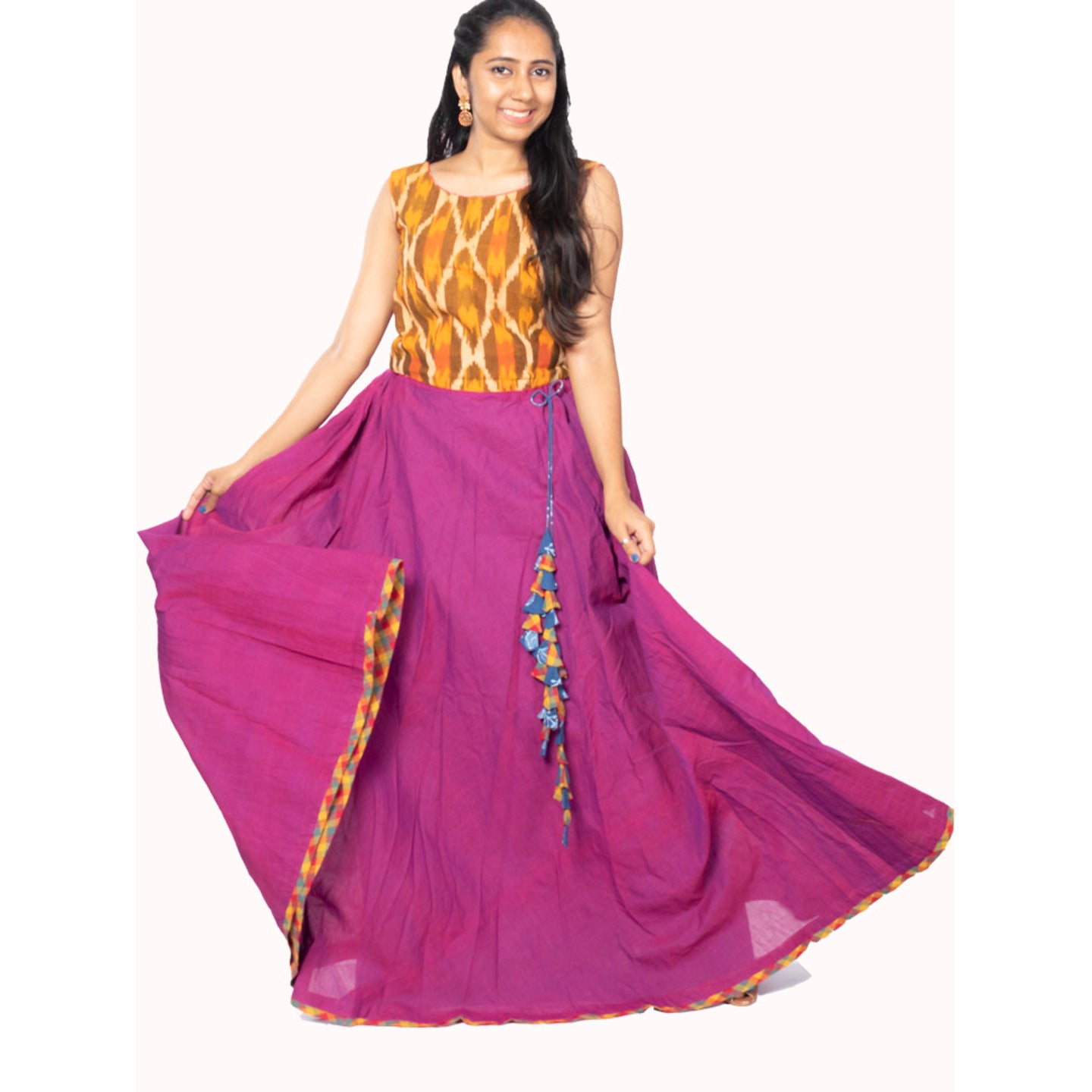 Yellow Ikat Blouse with Skrit