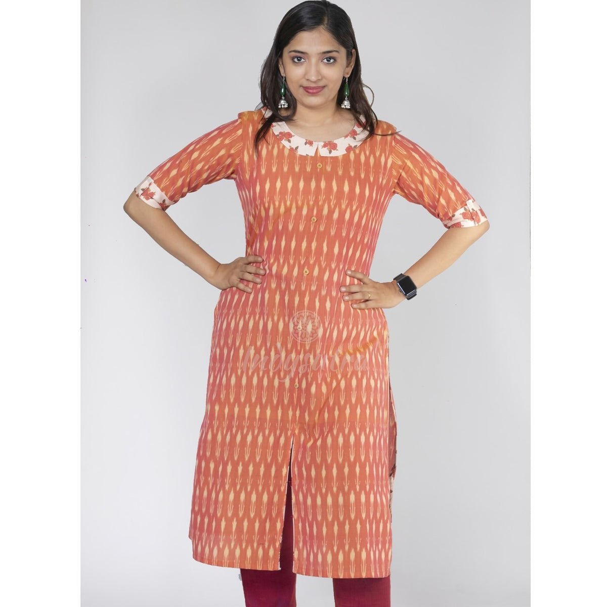 Peterpan collar Ikat kurta - Orange