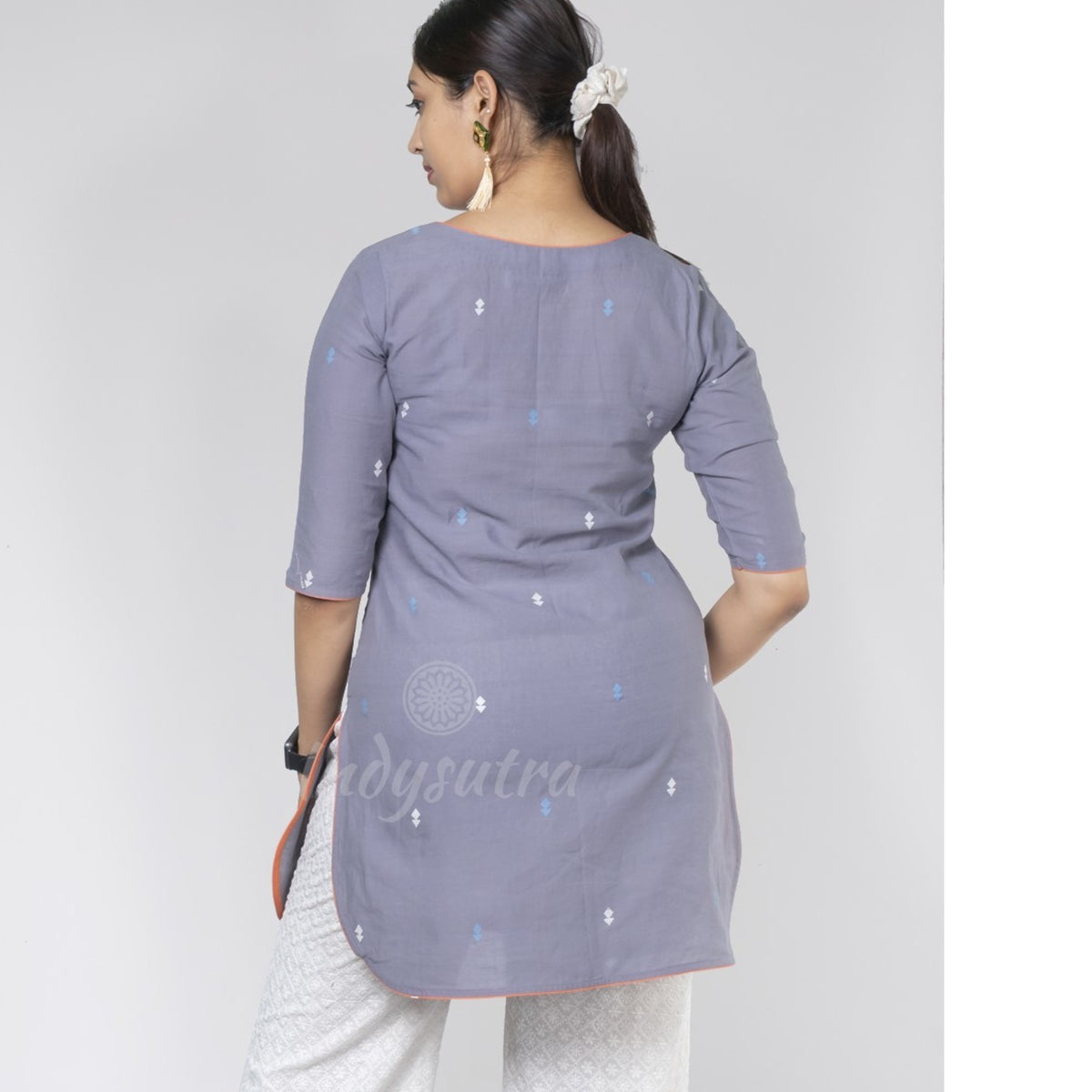 Grey with Orange Short Kurta