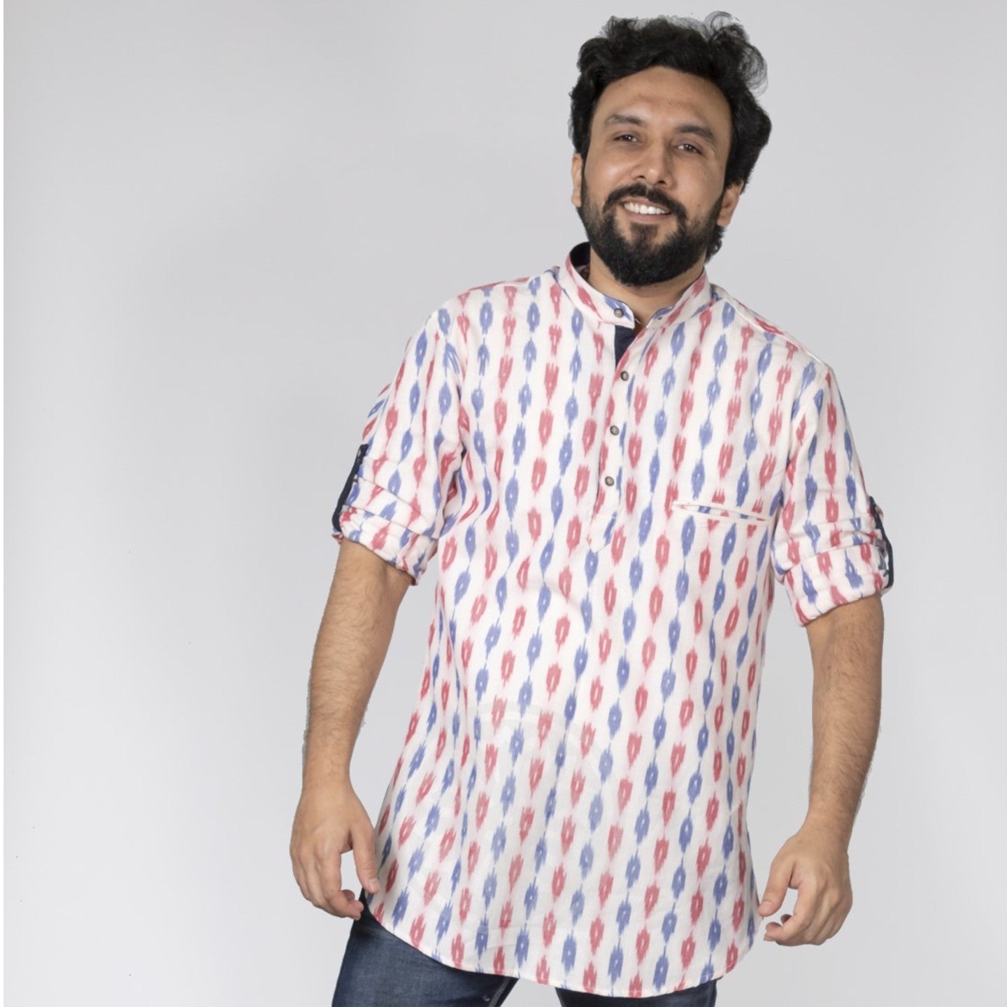 White Ikat Short Kurta