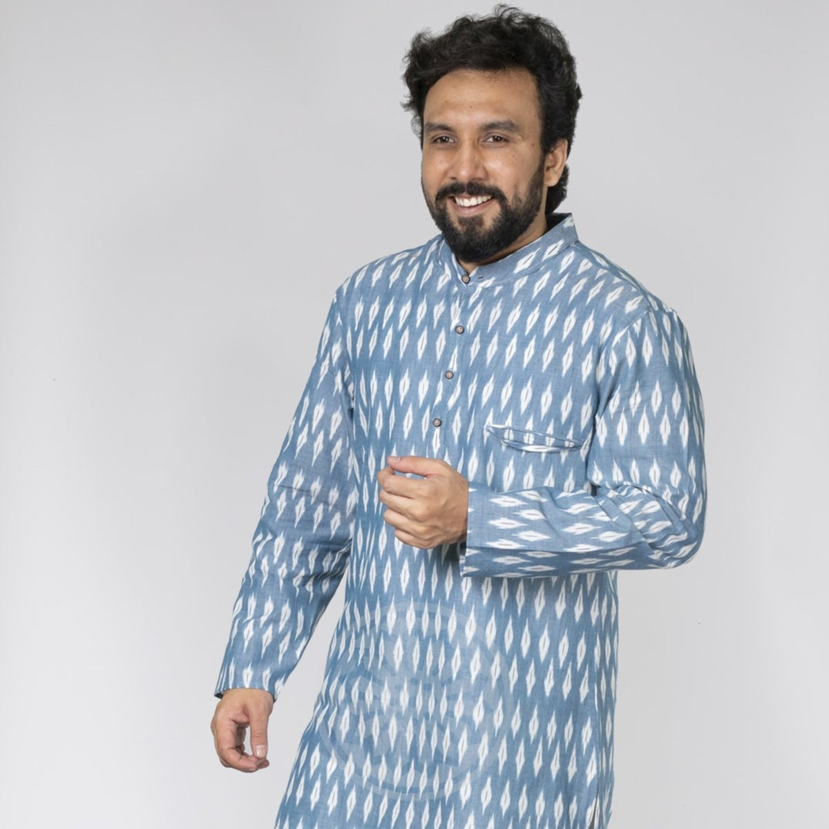 Teal Blue Ikat Short Kurta