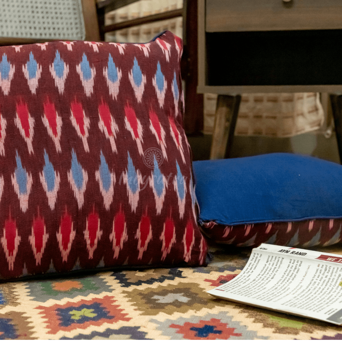 Red and Blue Ikat Cushion Cover set