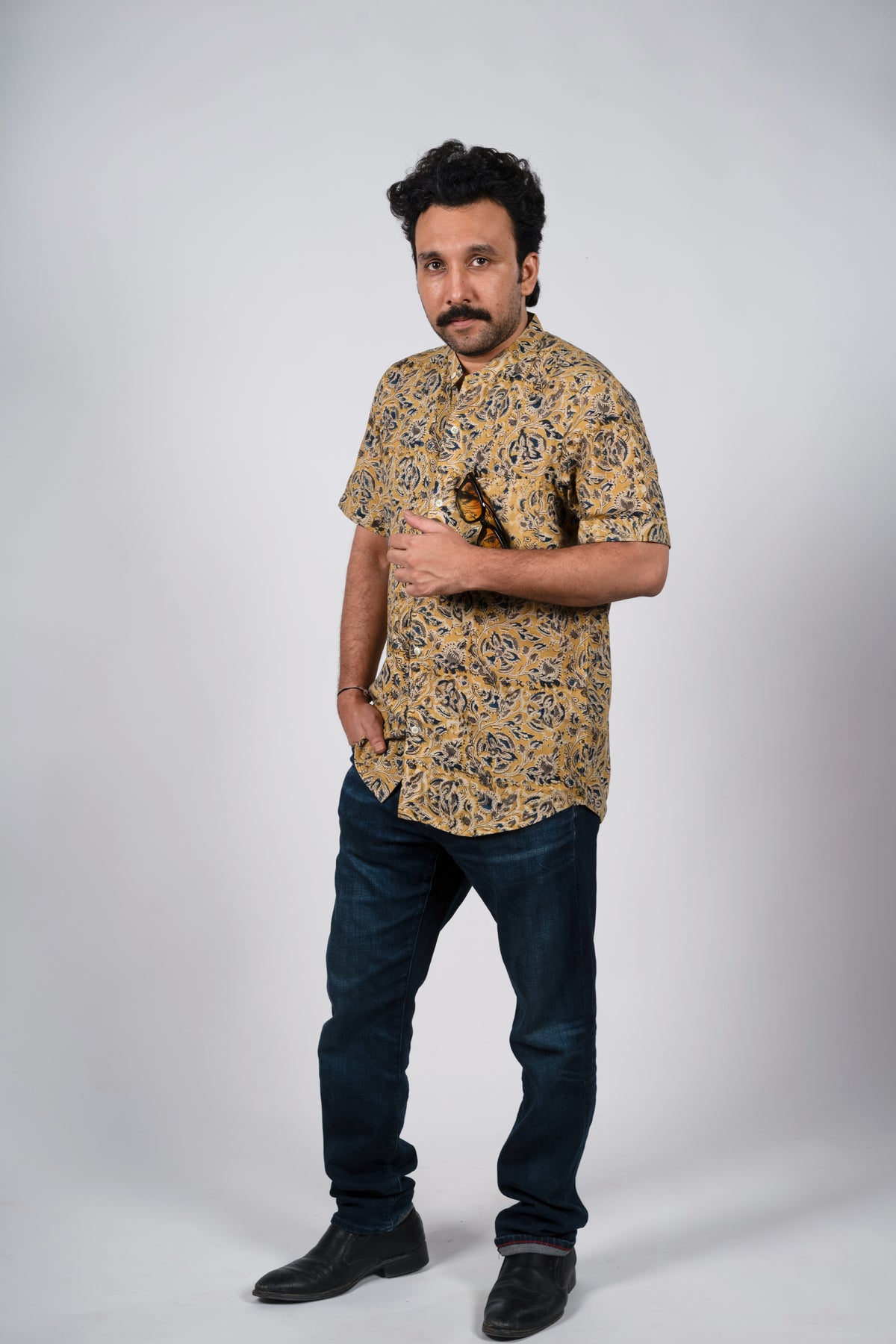Yellow & Indigo Kalankari Shirt
