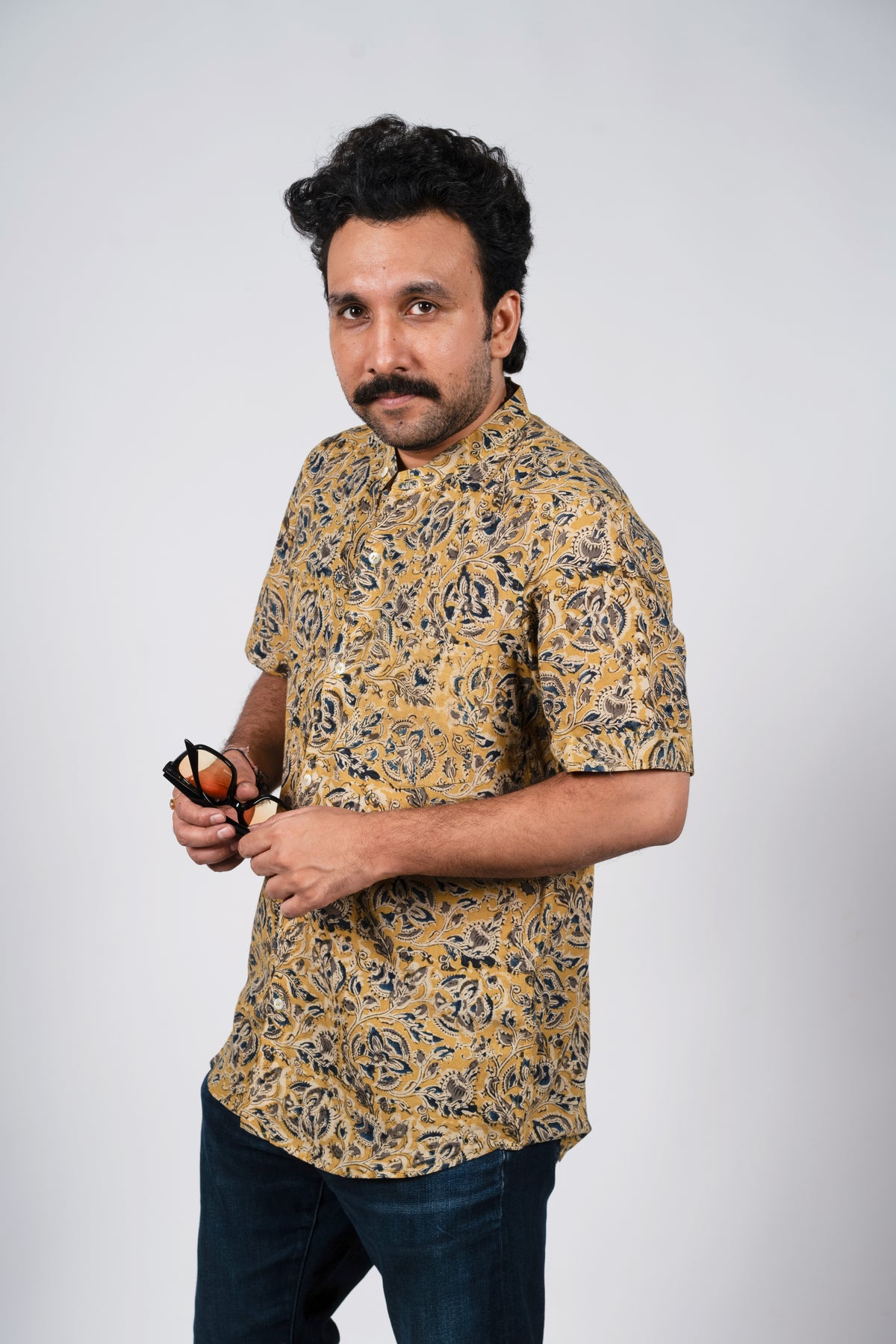 Yellow & Indigo Kalankari Shirt