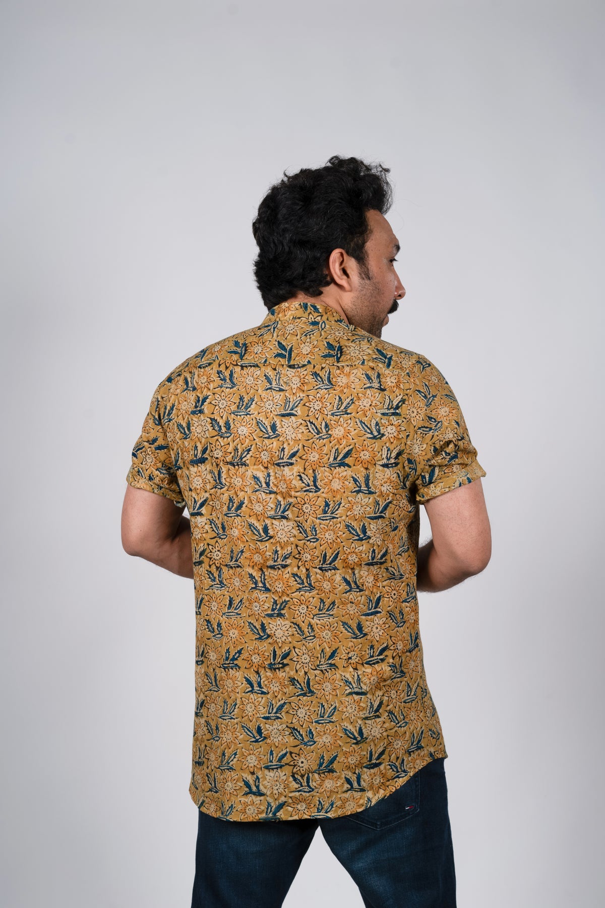 Mustard Yellow and Indigo Kalankari Shirt