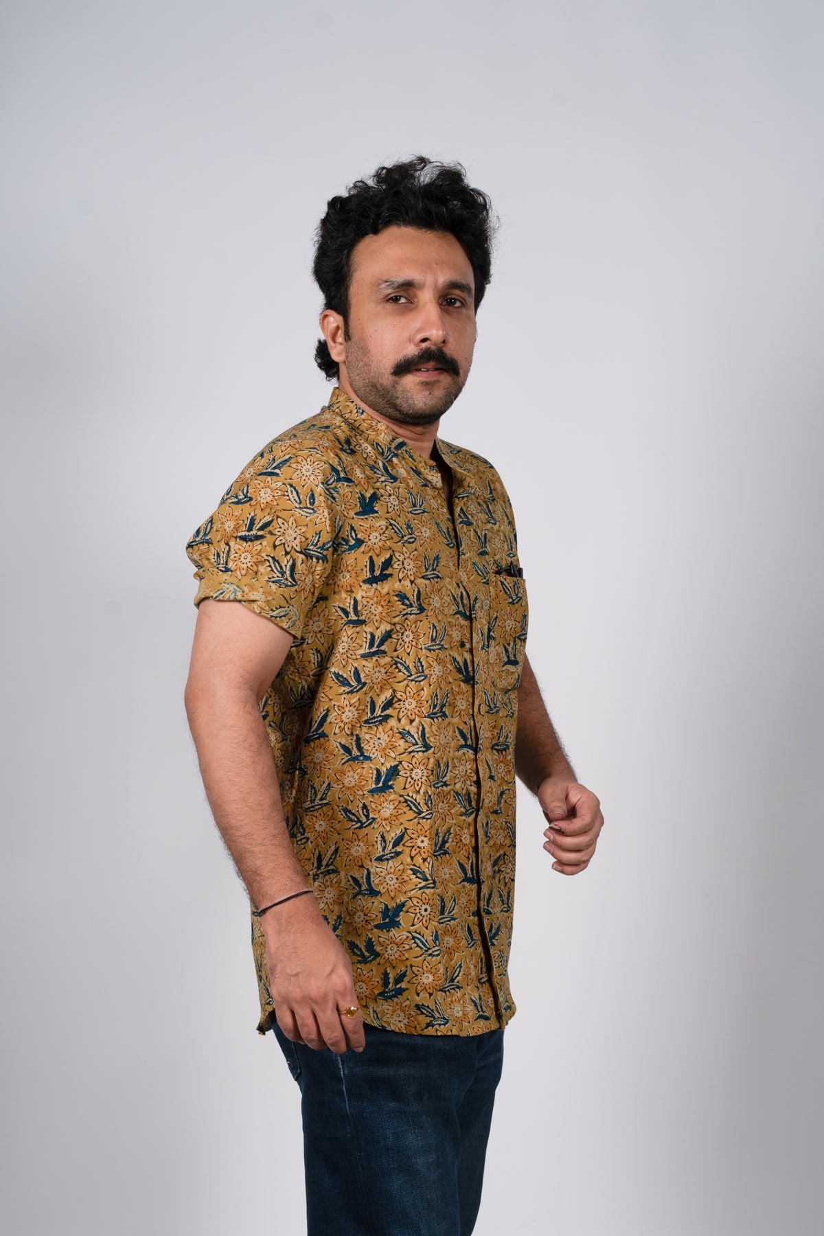 Mustard Yellow and Indigo Kalankari Shirt