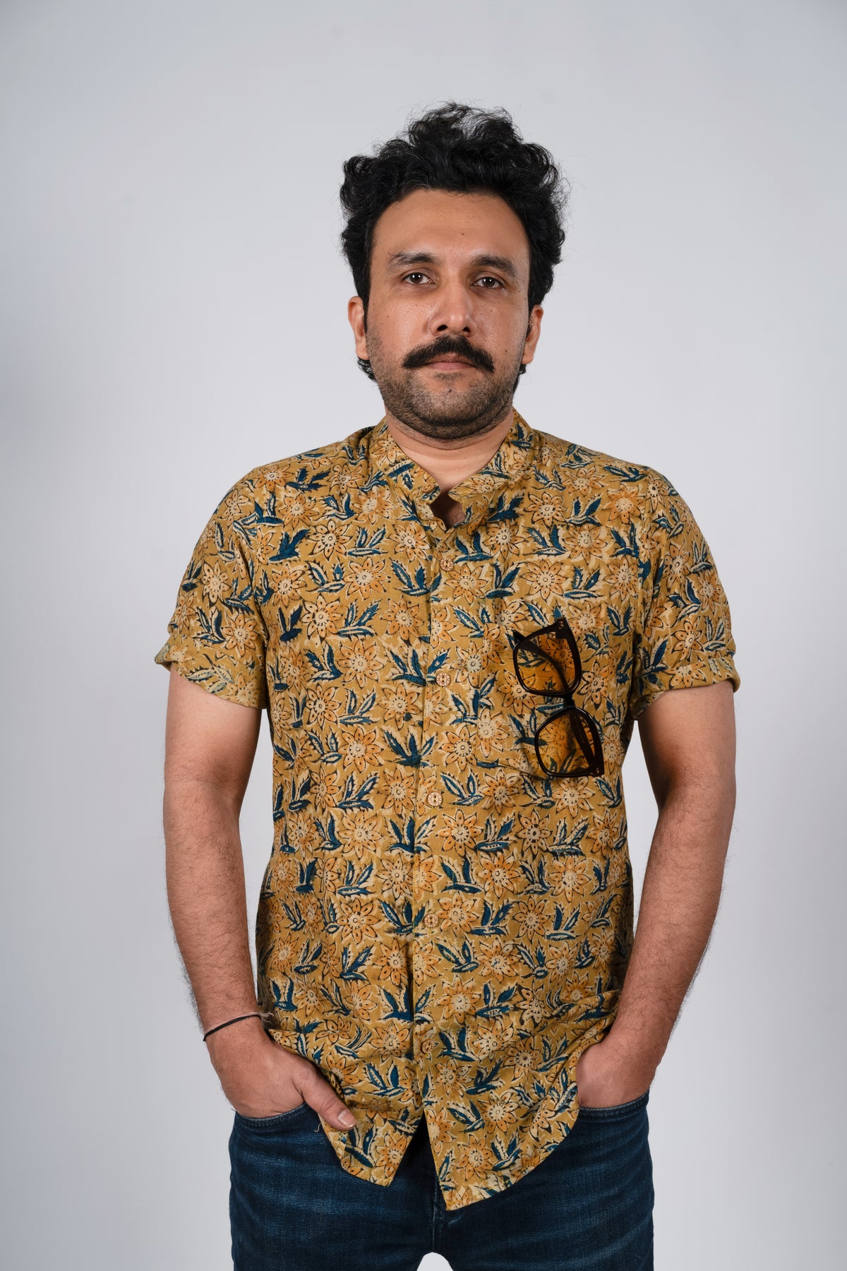 Mustard Yellow and Indigo Kalankari Shirt