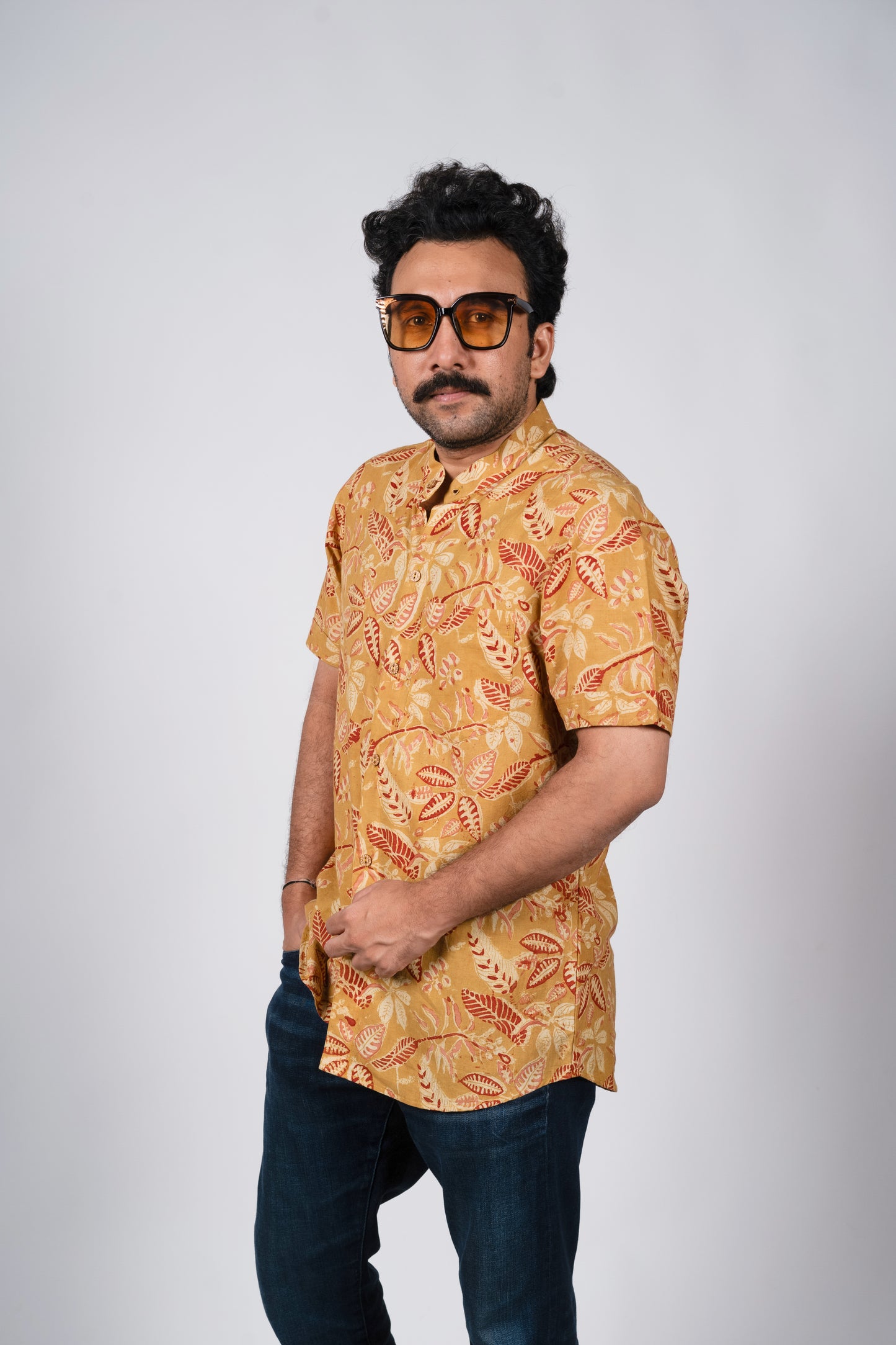 Tropical Print Yellow Kalankari Shirt