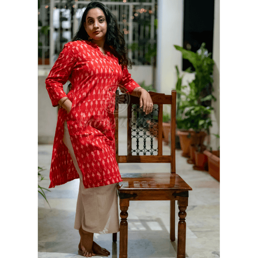 Ikkat Kurta - Cherry Red