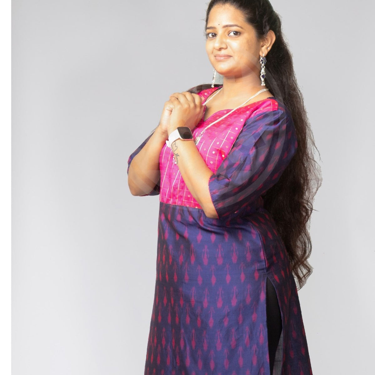 Jugalbandi Ikat Kurti - Blue and Pink