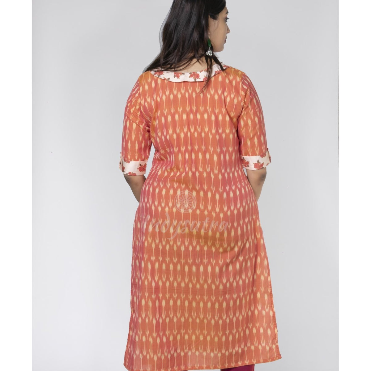 Peterpan collar Ikat kurta - Orange