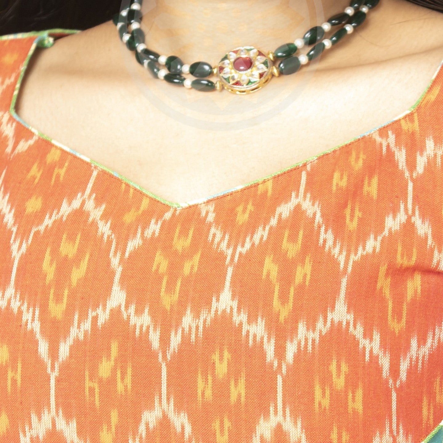 Jugalbandi Ikat Kurta - Green and Orange
