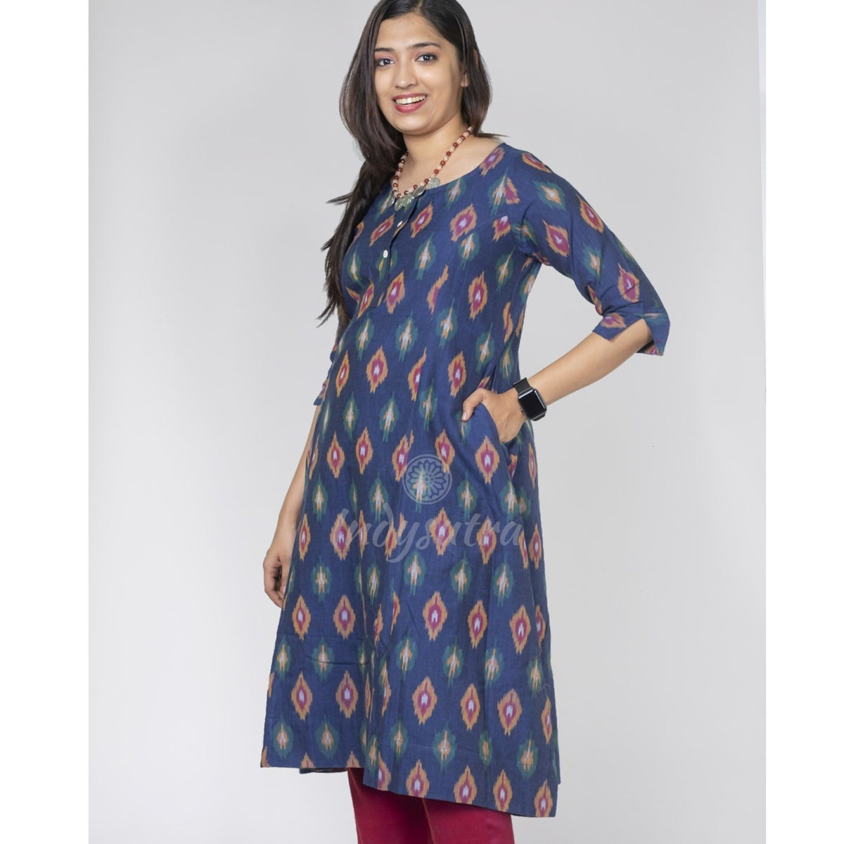 Princess cut Ikat Kurta - Krishna Neelam