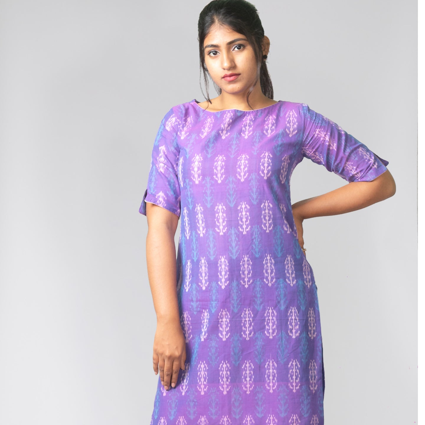 Boat Neck Kurta - Violet
