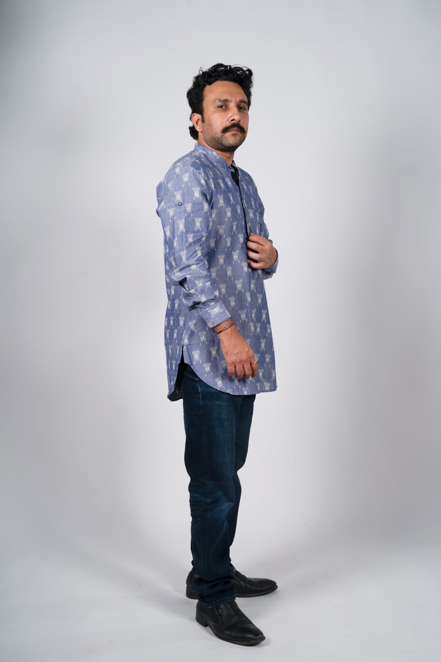 Teal Blue Ikat Kurta