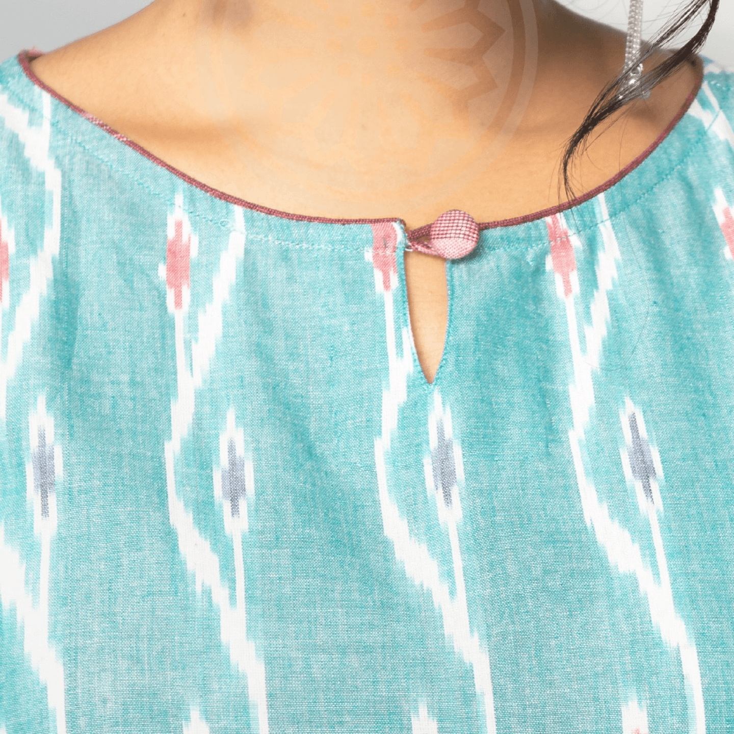 Ikkat Kurta - Sea Green