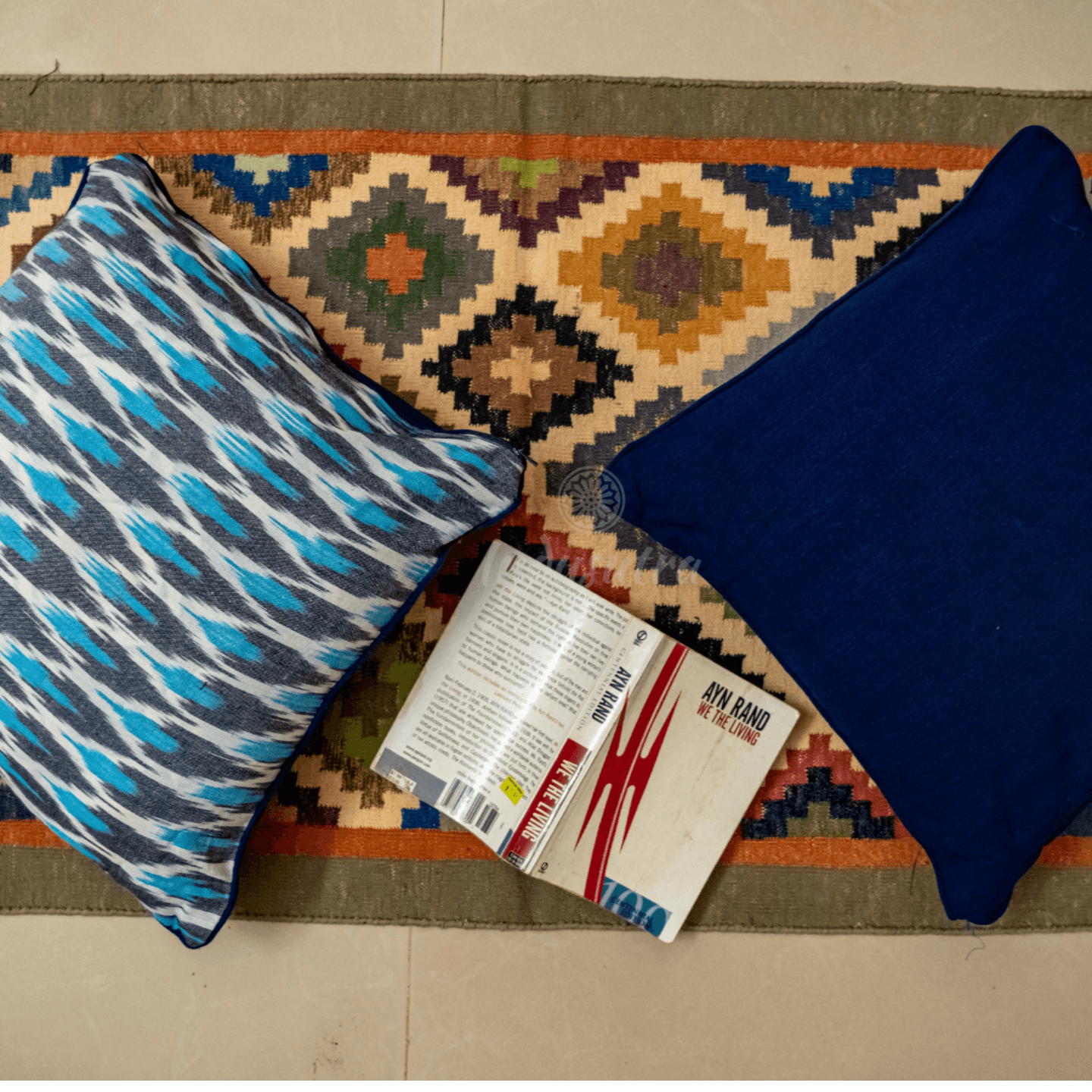 Blue and Gray Ikat Cushion Cover set