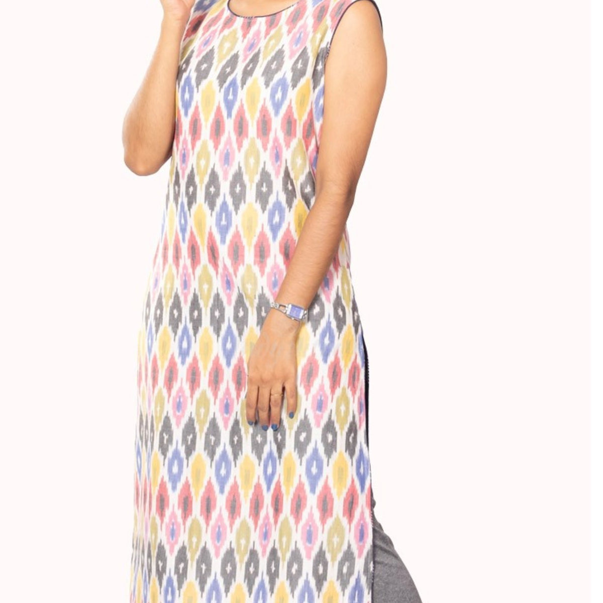 Sleeveless Ikat Kurta - Multi Color