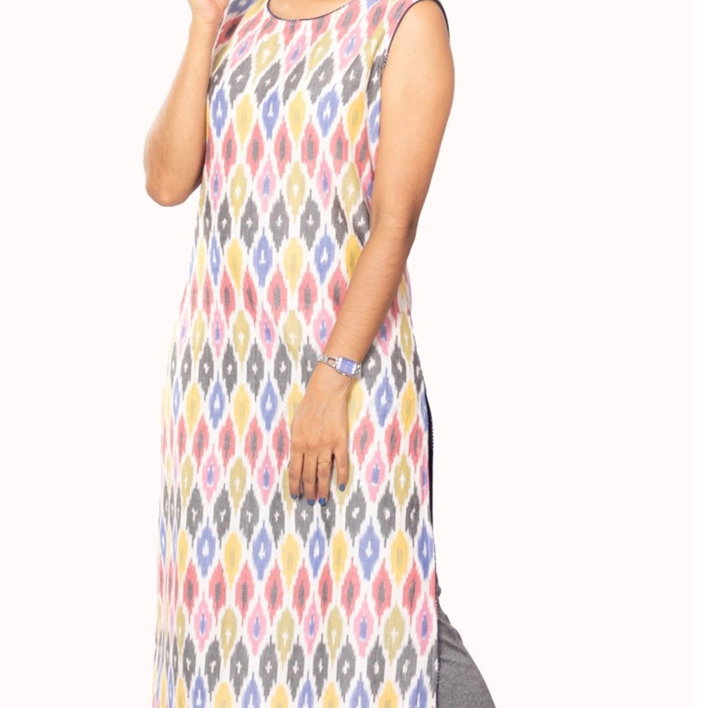 Sleeveless Ikat Kurta - Multi Color