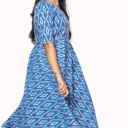 Blue Ikat Cotton Dress – Summer Beach