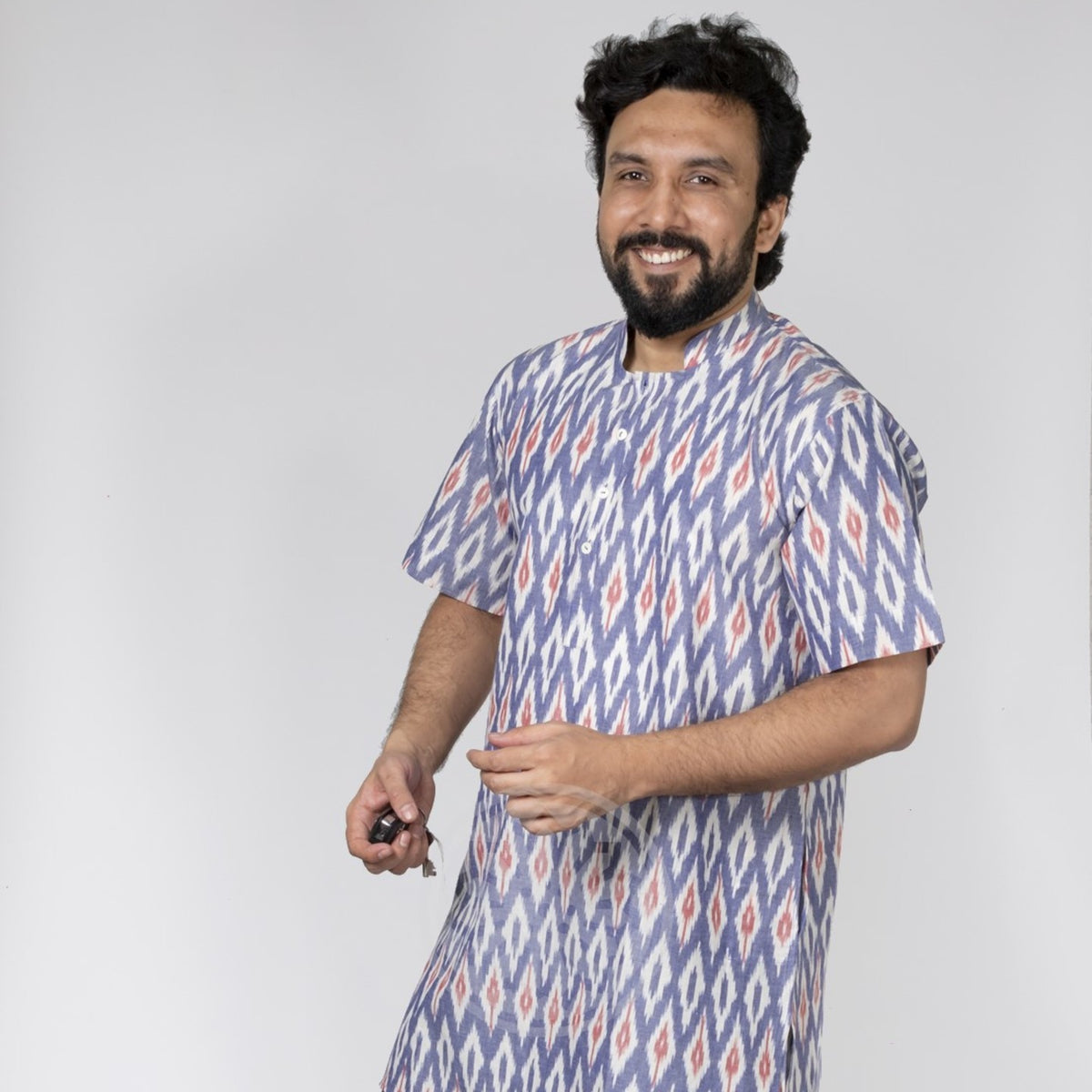 Blue Red Ikat Short Kurta