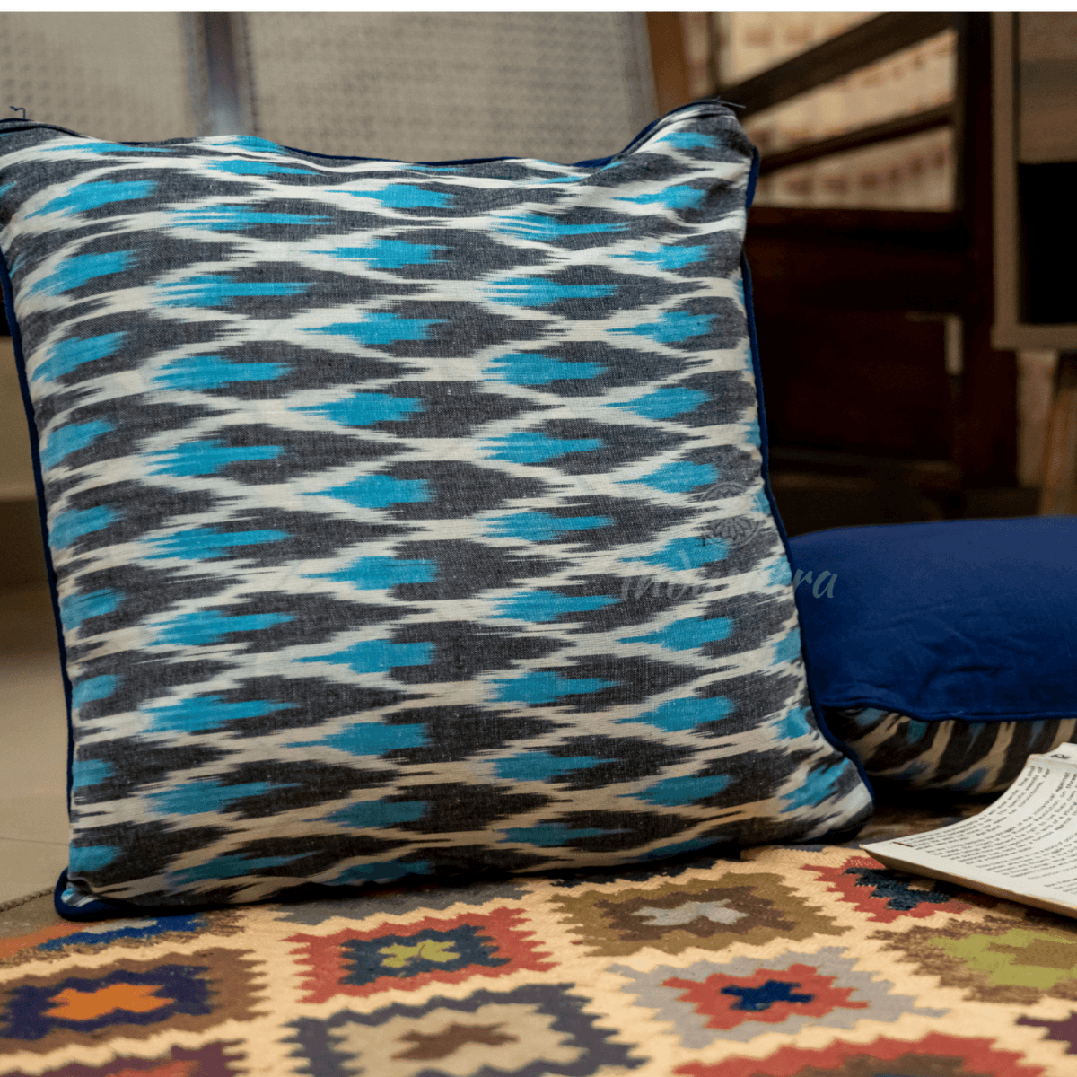 Blue and Gray Ikat Cushion Cover set